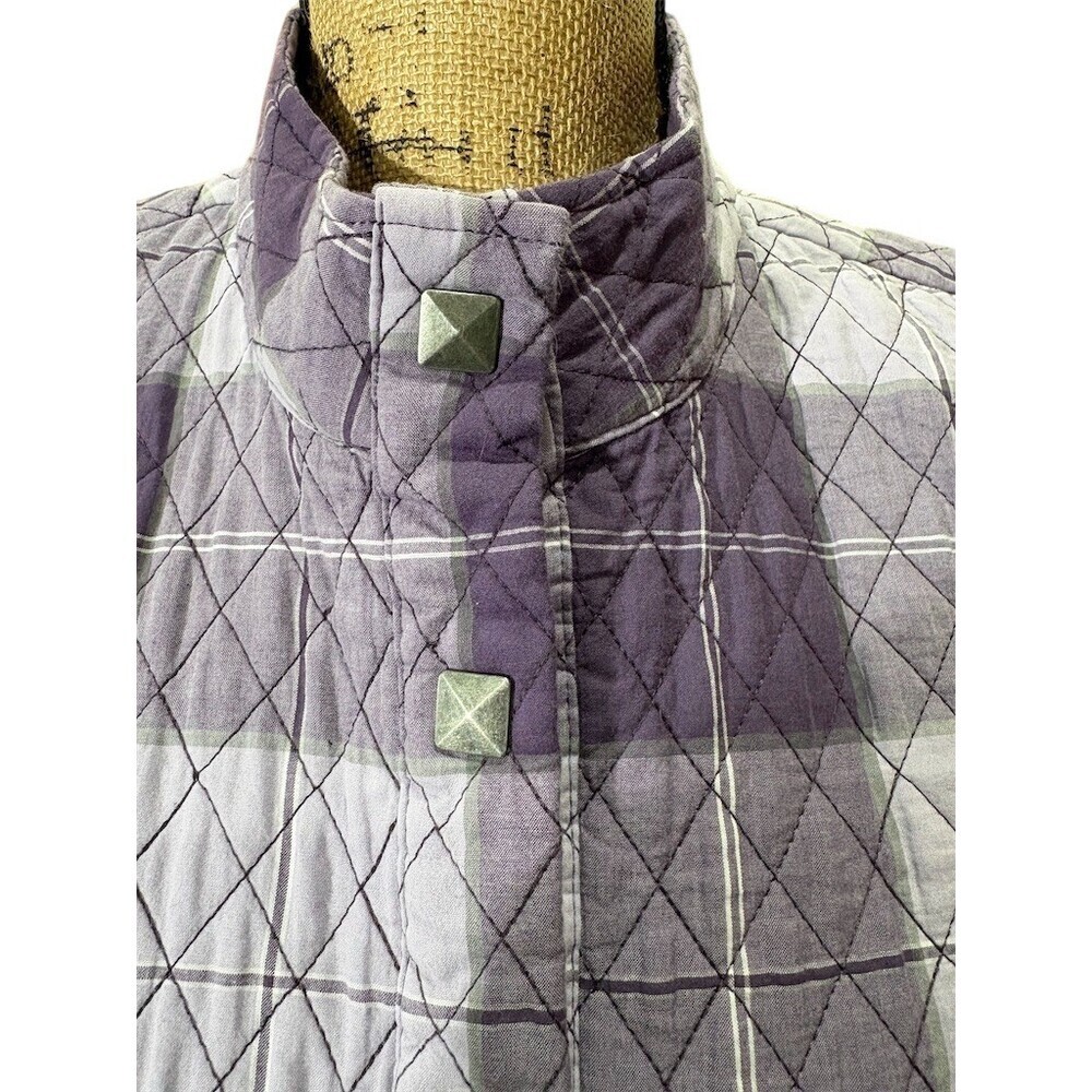 Christopher & Banks Vest Womens XL Purple Plaid Quilted Snap Front Pockets - Picture 4 of 10
